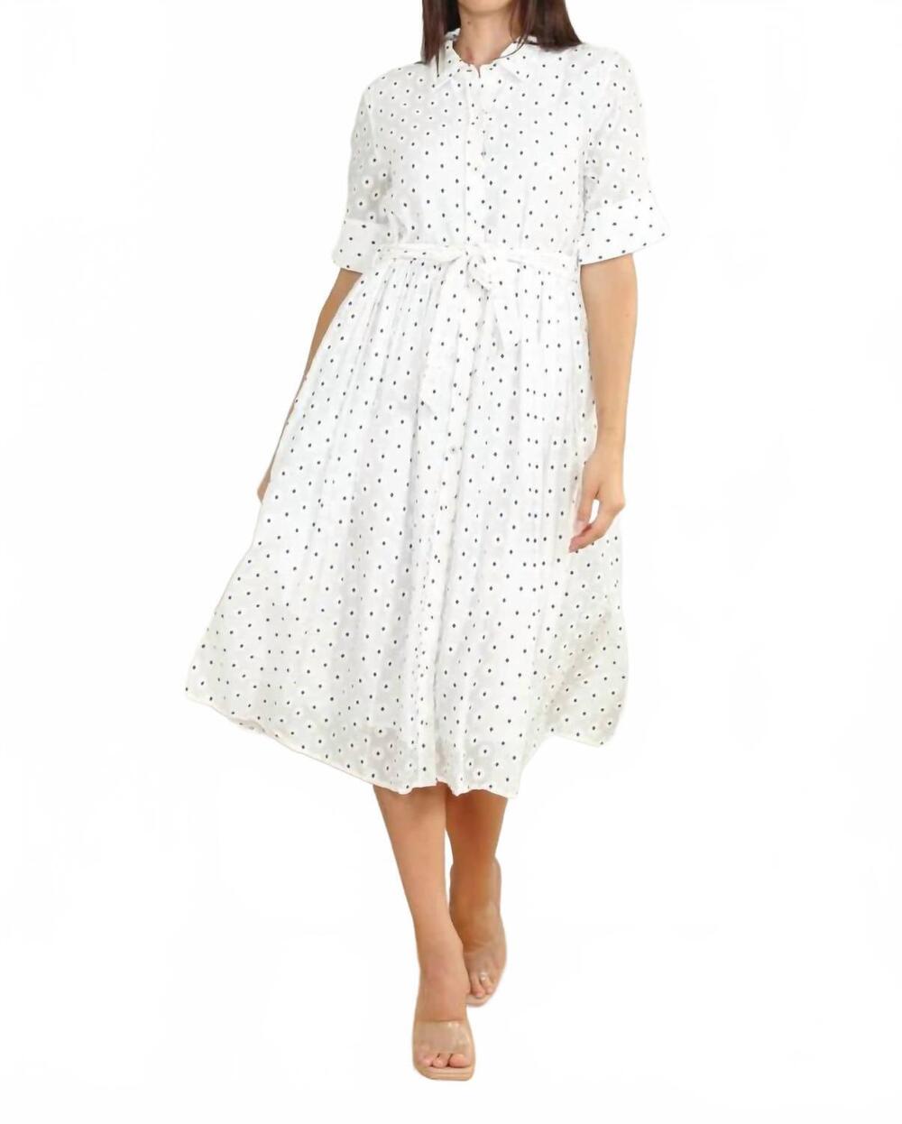 NEW ZERO DEGREES CELSIUS waist belt shirt dress in white/ navy combo
